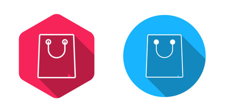 Filled and outline Paper shopping bag icon isolated with long shadow background. Package sign. Vector.のイラスト素材