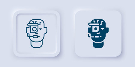 Filled and outline Smart glasses mounted on spectacles icon isolated on gray background. Wearable electronics smart glasses with camera and display. Square button. Vector.のイラスト素材