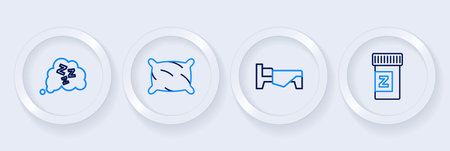 Set line Sleeping pill Bed Pillow and Sleepy icon. Vector.のイラスト素材