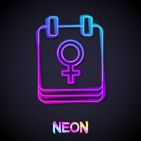 Glowing neon line Calendar with 8 March icon isolated on black background. International Happy Women's Day. Vector.のイラスト素材