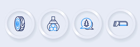 Set line Hacksaw Tree Grapple crane grabbed log and rings icon. Vector.のイラスト素材