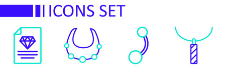 Set line Pendant on necklace Piercing Necklace and Certificate of the diamond icon. Vector.のイラスト素材