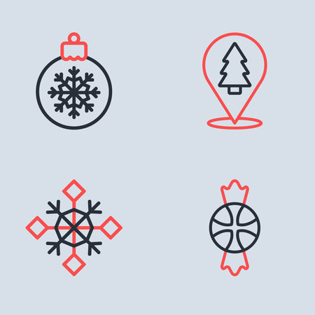 Set line Christmas tree Snowflake Candy and ball icon. Vector.のイラスト素材