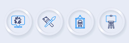 Set line Wood easel Picture Paint brush and spray icon. Vector.のイラスト素材