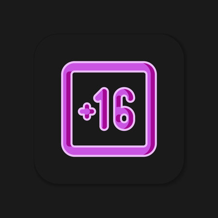 Filled outline Plus 16 movie icon isolated on black background. Adult content. Sixteen plus icon. Censored business concept. Flat filled outline style with shadow. Vector.のイラスト素材