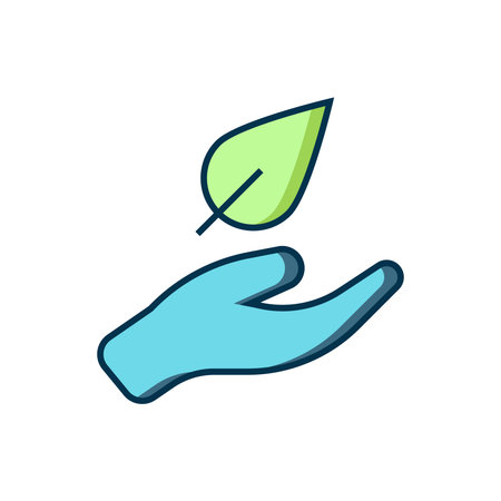 Filled outline Hand hold a leaf of the plant icon isolated on white background. Care nature. Leaf shoots with environmental protection. Flat filled outline style with shadow. Vector.のイラスト素材