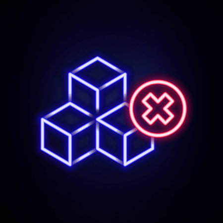 Glowing neon line No sugar free icon isolated on brick wall background. Sugar cubes. Sweet, nutritious, tasty. Refined sugar. Colorful outline concept. Vector.のイラスト素材