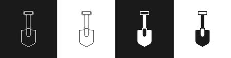 Set Shovel icon isolated on black and white background. Gardening tool. Tool for horticulture, agriculture, farming. Vector.のイラスト素材