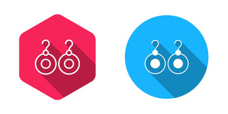 Filled and outline Earrings icon isolated with long shadow background. Jewelry accessories. Vector.のイラスト素材