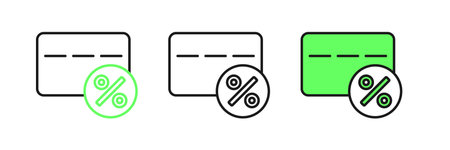Set line Discount card with percent icon isolated on white background. Loyalty points card. Vector.のイラスト素材