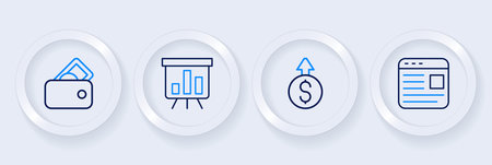 Set line Advertising Financial growth dollar Board with graph chart and Wallet money icon. Vector.のイラスト素材