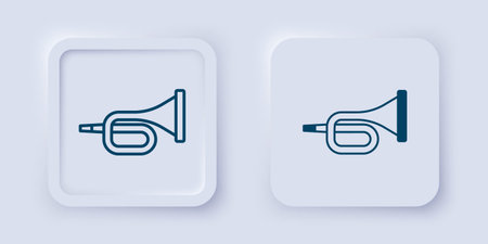 Filled and outline Musical instrument trumpet icon isolated on gray background. Square button....