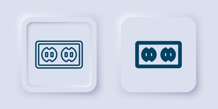 Filled and outline Electrical outlet icon isolated on gray background. Power socket Rosette symbol. Square button. Vector.のイラスト素材