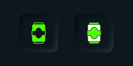 Green Soda can icon isolated on black background. Black square button. Vector.のイラスト素材