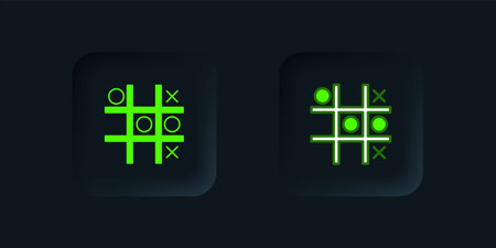 Green Tic tac toe game icon isolated on black background. Black square button. Vector.のイラスト素材