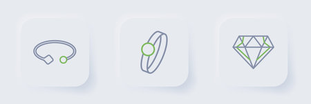 Set line Diamond engagement ring and Bracelet jewelry icon. Vector.のイラスト素材