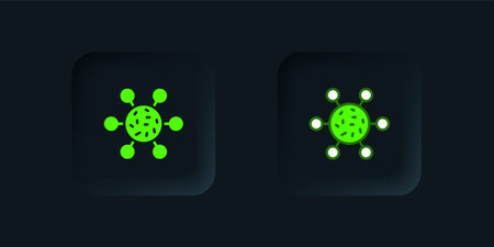 Green Bacteria icon isolated on black background. Bacteria and germs, microorganism disease causing,...