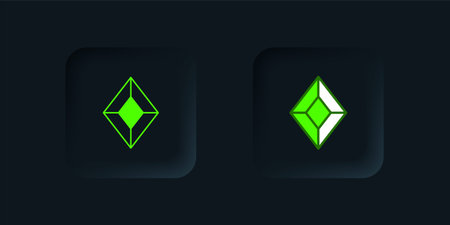 Green Gem stone icon isolated on black background. Jewelry symbol. Diamond. Black square button. Vector.のイラスト素材