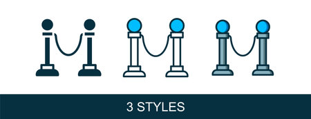 Filled outline Rope barrier icon isolated on white background. VIP event, luxury celebration. Celebrity party entrance. Vector.のイラスト素材