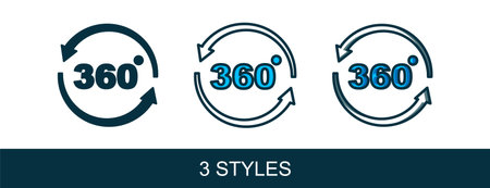 Filled outline 360 degree view icon isolated on white background. Virtual reality. Angle 360 degree camera. Panorama photo. Vector.のイラスト素材