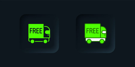 Green Free delivery service icon isolated on black background. Free shipping. 24 hour and fast delivery. Black square button. Vector.のイラスト素材
