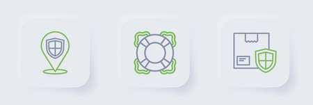 Set line Delivery security with shield Lifebuoy and Location icon. Vector.のイラスト素材