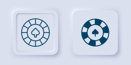 Filled and outline Casino chips icon isolated on gray background. Casino gambling. Square button. Vector.のイラスト素材