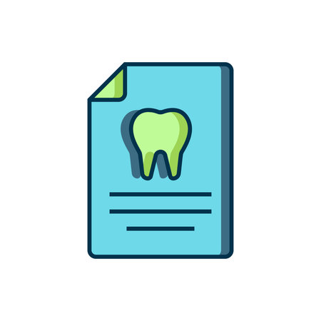 Filled outline Clipboard with dental card or patient medical records icon isolated on white background. Dental insurance. Dental clinic report. Flat filled outline style with shadow. Vector.のイラスト素材