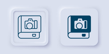 Filled and outline Photo album gallery icon isolated on gray background. Square button. Vector.のイラスト素材
