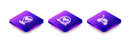 Set Isometric line Location with leaf Leaf and Lawn mower icon. Vector.のイラスト素材