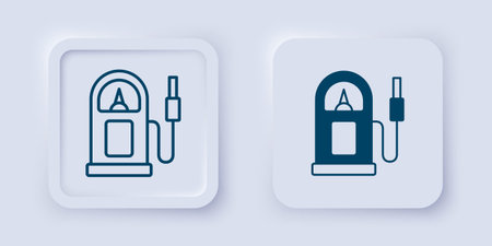 Filled and outline Petrol or gas station icon isolated on gray background. Car fuel symbol. Gasoline pump. Square button. Vector.のイラスト素材