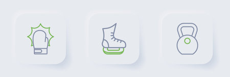 Set line Weight Skates and Punch in boxing gloves icon. Vector.のイラスト素材