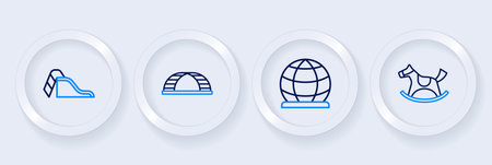Set line Horse in saddle swing Playground climbing equipment Monkey bar and Slide playground icon. Vector.のイラスト素材