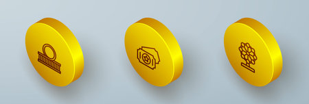 Set Isometric line Roller coaster Circus ticket and Ferris wheel icon. Vector.のイラスト素材