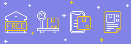 Set line Waybill Document tracking marker Scale with cardboard box and Free storage icon. Vector.のイラスト素材