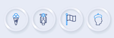 Set line French man Flag Italy Scooter and Ice cream in waffle icon. Vector.のイラスト素材
