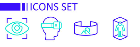 Set line 3d modeling 360 degree view Virtual reality glasses and Big brother electronic eye icon....
