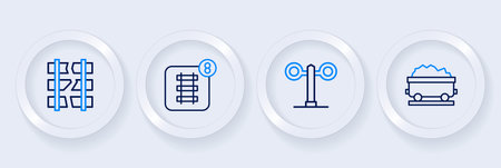 Set line Coal train wagon Train traffic light Online ticket booking and Broken or cracked railway icon. Vector.のイラスト素材