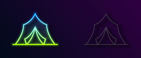 Glowing neon line Circus tent icon isolated on black background. Carnival camping tent. Amusement park. Vector.のイラスト素材