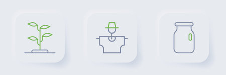 Set line Glass jar with screw-cap Scarecrow and Sprout icon. Vector.のイラスト素材
