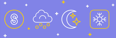Set line Snowflake Moon and stars Hail cloud and Compass south icon. Vector.のイラスト素材