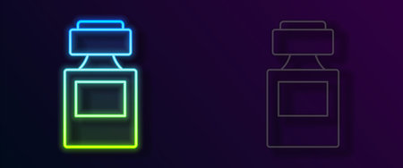 Glowing neon line Perfume icon isolated on black background. Vector.のイラスト素材