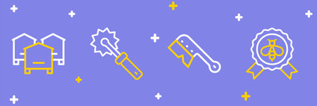 Set line Best bee Beekeeping brush Cutter roll for honey and Hive bees icon. Vector.のイラスト素材