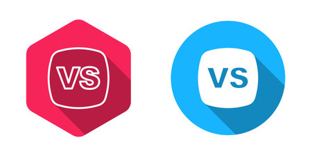Filled and outline VS Versus battle icon isolated with long shadow background. Competition vs match game, martial battle vs sport. Vector.のイラスト素材