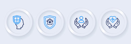 Set line Life insurance House with shield and icon. Vector.のイラスト素材