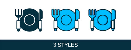 Filled outline Plate, fork and knife icon isolated on white background. Cutlery symbol. Restaurant sign. Vector.のイラスト素材