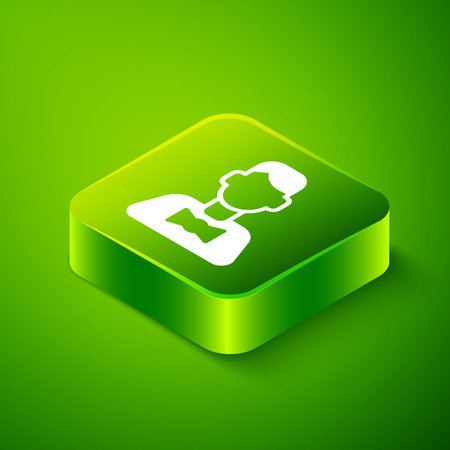 Isometric Casino dealer icon isolated on green background. Casino croupier. Green square button. Vector.のイラスト素材