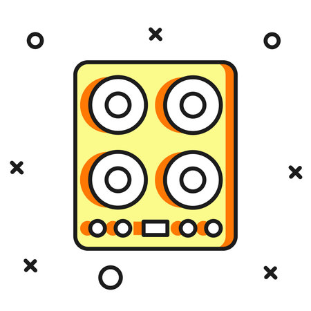 Filled outline Gas stove icon isolated on white background. Cooktop sign. Hob with four circle burners. Flat filled outline style with shadow. Vector.のイラスト素材