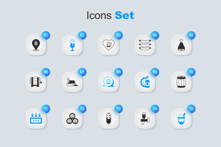 Set Beer tap Oktoberfest hat Glass of beer Pack bottles man Wooden barrel Wheat and mug icon. Vector.のイラスト素材