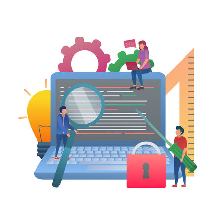 Web Programming Concept, Web Developer. Flat Design Illustrationのイラスト素材